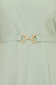 Yumi Mint Skater Dress With Puff Sleeves And Buckle Detail