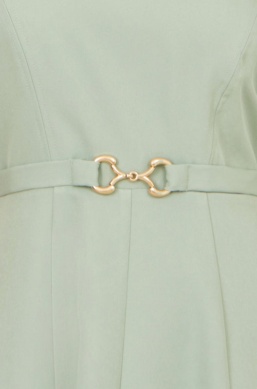 Yumi Mint Skater Dress With Puff Sleeves And Buckle Detail