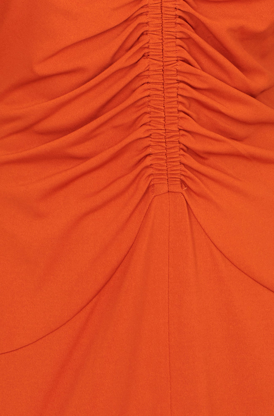 Yumi Orange Ruched Front Stretch Midi Dress