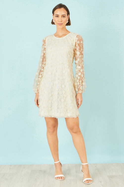 Yumi Ivory Long Sleeve Floral Applique Tunic