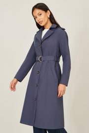 Yumi Navy Belted Long Trench Coat With Belt
