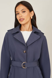 Yumi Navy Belted Long Trench Coat With Belt