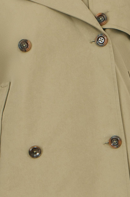 Yumi Green Cropped Trench Jacket With Pockets and Check Lining