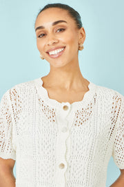 Yumi White Crochet Short Sleeve Cardigan