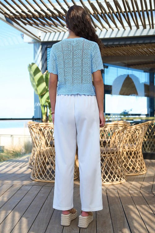 Yumi Blue Crochet Short Sleeve Cardigan