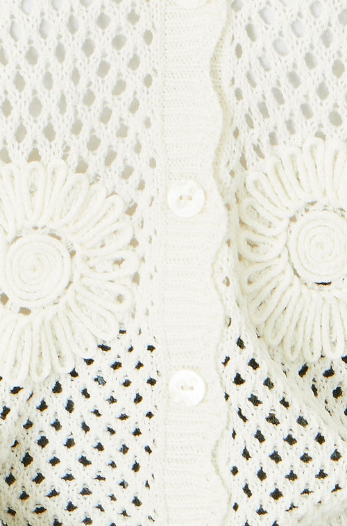 Yumi White Flower Crochet Cardigan