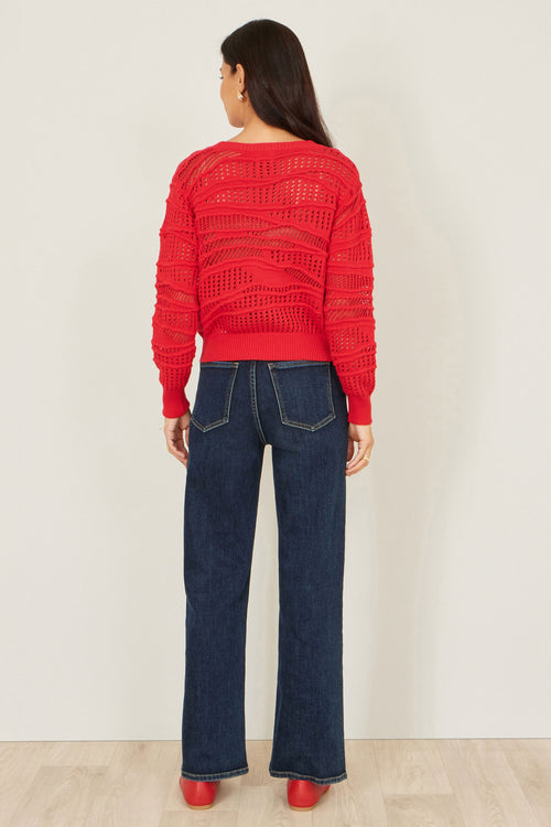 Yumi Red Wave Pointelle Knitted Jumper