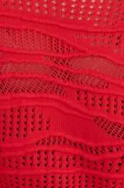 Yumi Red Wave Pointelle Knitted Jumper