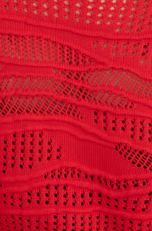 Yumi Red Wave Pointelle Knitted Jumper