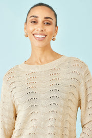 Yumi Beige Wave Metallic Thread Relaxed Jumper