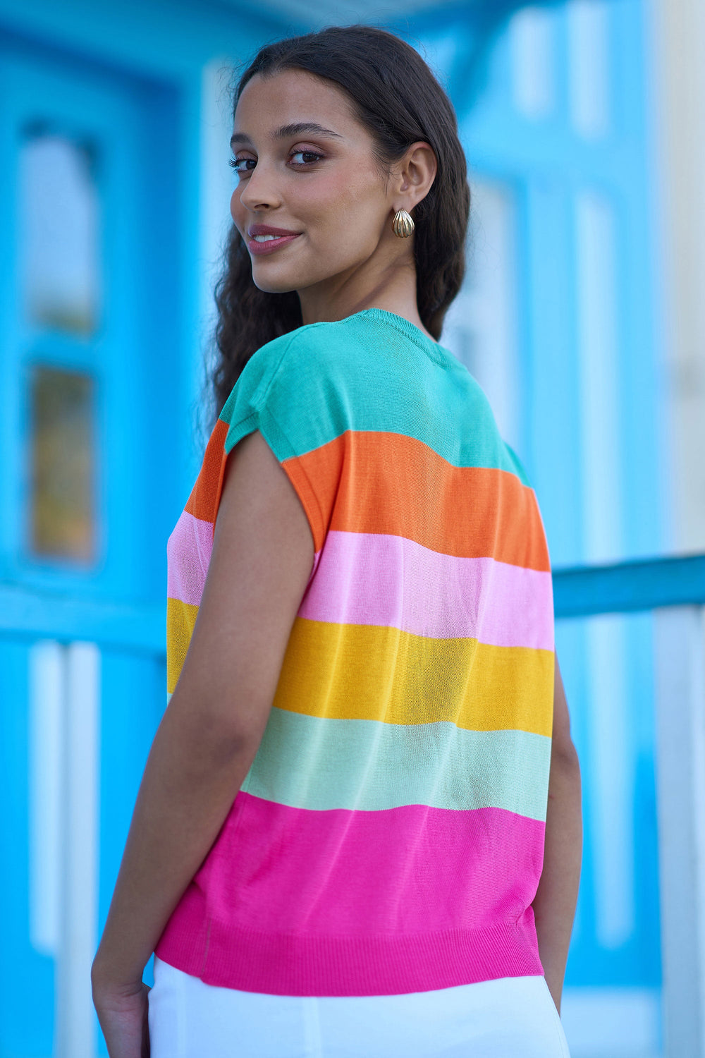 Yumi Multicolour Block Stripe Relaxed Knitted Top
