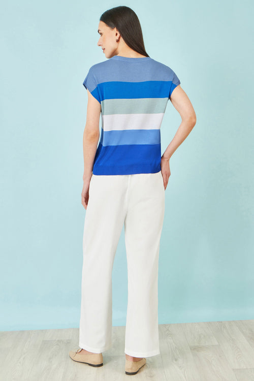 Yumi Blue Block Stripe Relaxed Knitted Top