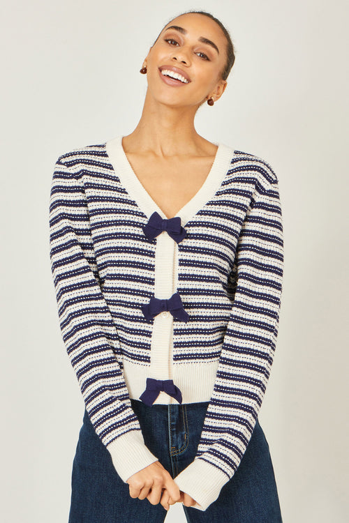 Yumi Multicolour Block Stripe Tie Front Cardigan