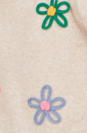 Yumi Oatmeal Relaxed Flower Embroidered Jumper