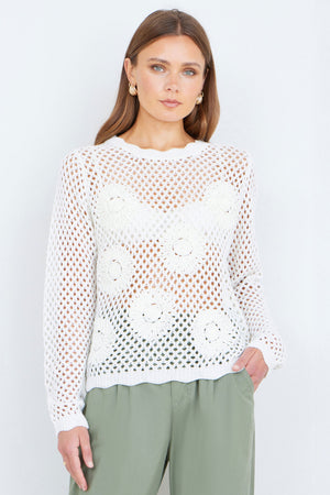 Yumi White Flower Crochet Jumper