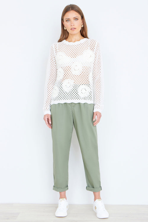 Yumi White Flower Crochet Jumper