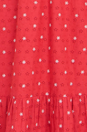 Yumi Red Broderie Anglaise Wrap Midi Dress With Flower Embroidery