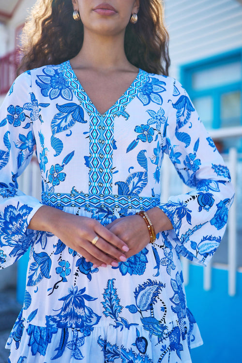 Yumi Blue Floral Tencel Beach Tunic