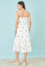 Yumi White Cotton Embroidered Broderie Anglaise Midi Sun Dress