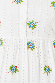 Yumi White Cotton Embroidered Broderie Anglaise Midi Sun Dress
