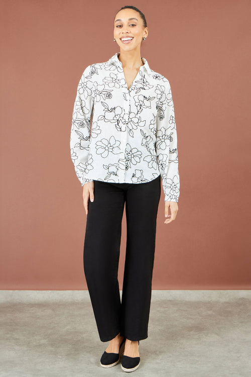 Yumi White Scribble Floral Embroidered Shirt