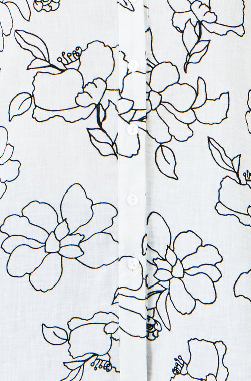 Yumi White Scribble Floral Embroidered Shirt