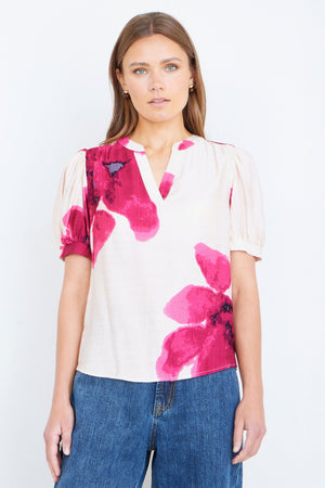 Yumi Pink Watercolour Viscose Floral Top