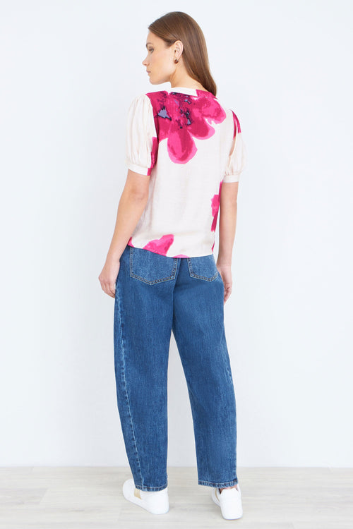 Yumi Pink Watercolour Viscose Floral Top