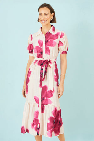 Yumi Pink Scattered Floral Shirt Dress