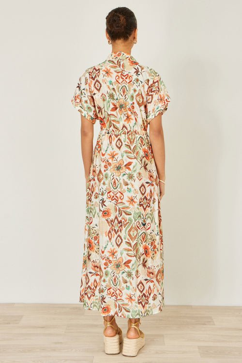 Yumi Ivory Viscose Relaxed Boho Print Maxi Shirt Dress