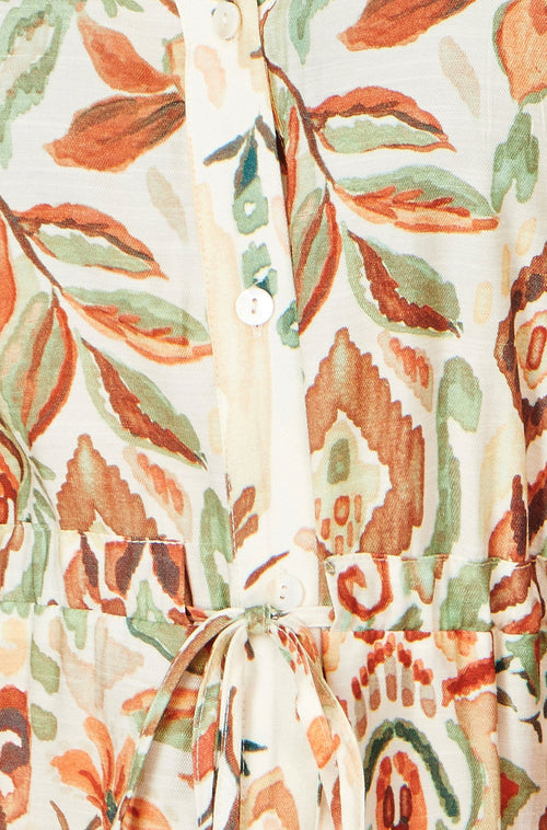 Yumi Ivory Viscose Relaxed Boho Print Maxi Shirt Dress