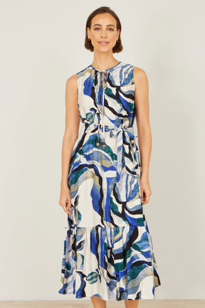 Yumi Blue Viscose Swirl Print Midi Dress