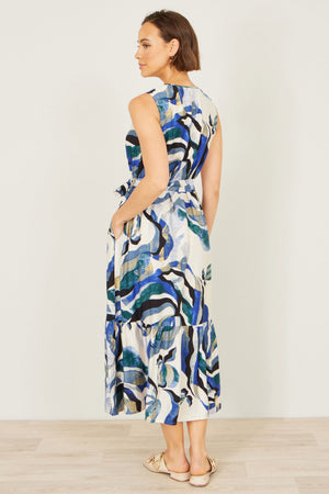 Yumi Blue Viscose Swirl Print Midi Dress
