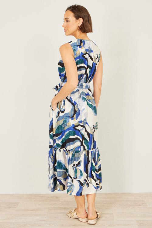 Yumi Blue Viscose Swirl Print Midi Dress