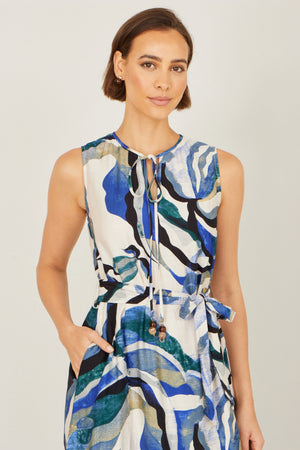 Yumi Blue Viscose Swirl Print Midi Dress