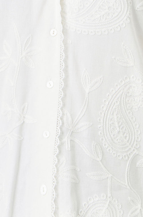 Yumi White Paisley Viscose Embroidered Shirt