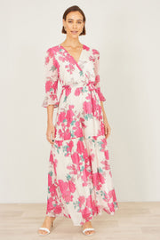Yumi Pink Blossom Print Maxi Wrap Dress