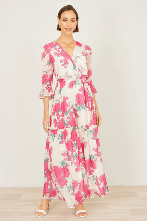 Yumi Pink Blossom Print Maxi Wrap Dress
