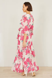 Yumi Pink Blossom Print Maxi Wrap Dress