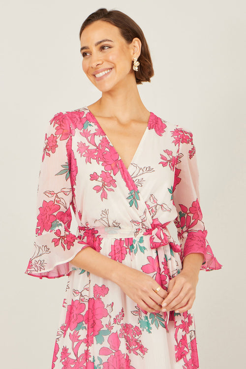 Yumi Pink Blossom Print Maxi Wrap Dress