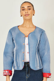 Yumi Red Boho Print Cotton Reversible Quilted Jacket