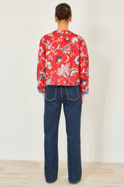 Yumi Red Boho Print Cotton Reversible Quilted Jacket