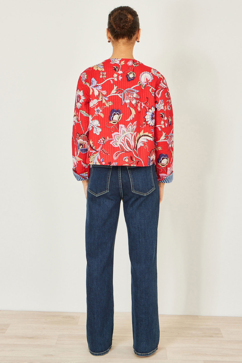 Yumi Red Boho Print Cotton Reversible Quilted Jacket