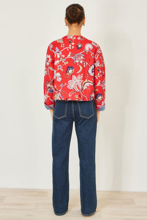 Yumi Red Boho Print Cotton Reversible Quilted Jacket