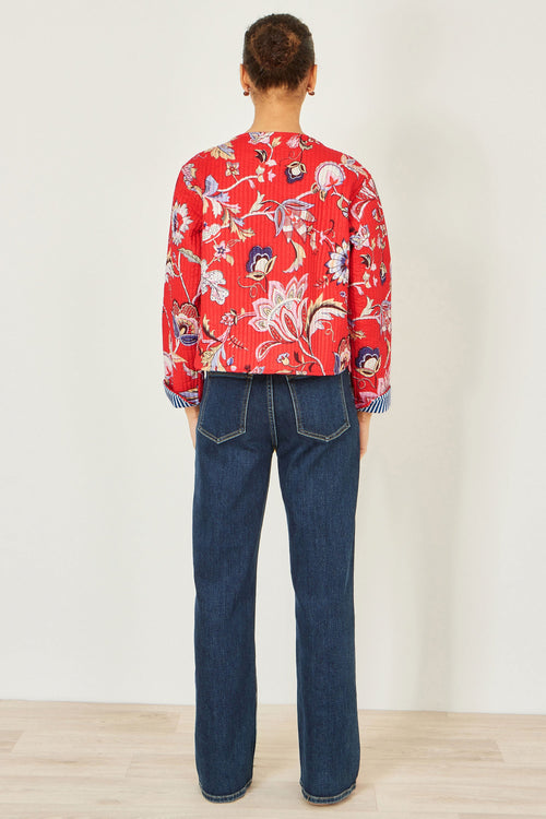 Yumi Red Boho Print Cotton Reversible Quilted Jacket