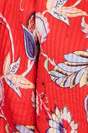 Yumi Red Boho Print Cotton Reversible Quilted Jacket