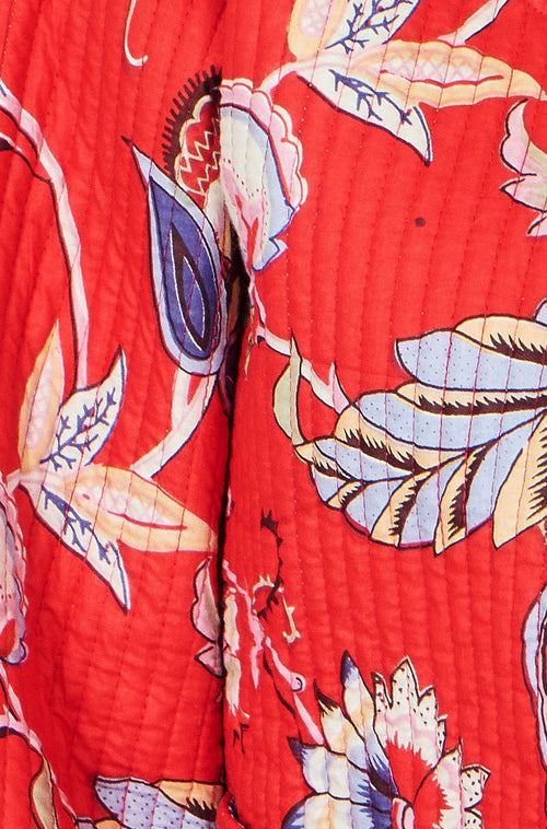 Yumi Red Boho Print Cotton Reversible Quilted Jacket