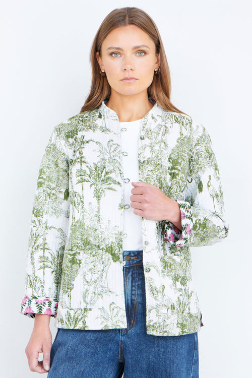 Yumi Green Reversible Cotton Quilted Jacket