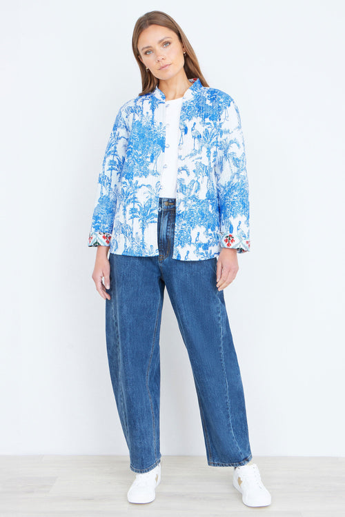 Yumi Blue Palm Reversible Cotton Quilted Jacket