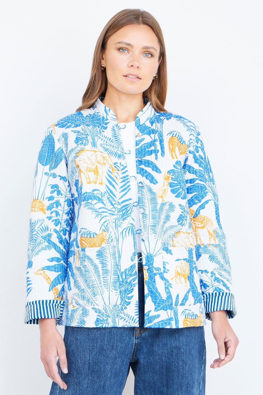 Yumi Blue Jungle Reversible Cotton Quilted Jacket